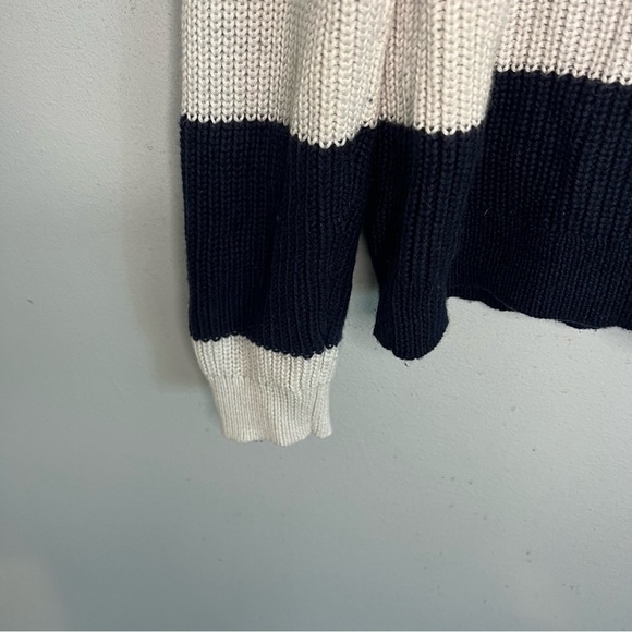 J Crew Womens' XL Cashmere Cotton Cable Knit Sweater Navy Blue White Colorblock - Picture 5 of 10